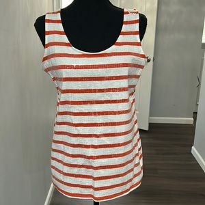 Orange and white sequined front cotton top S